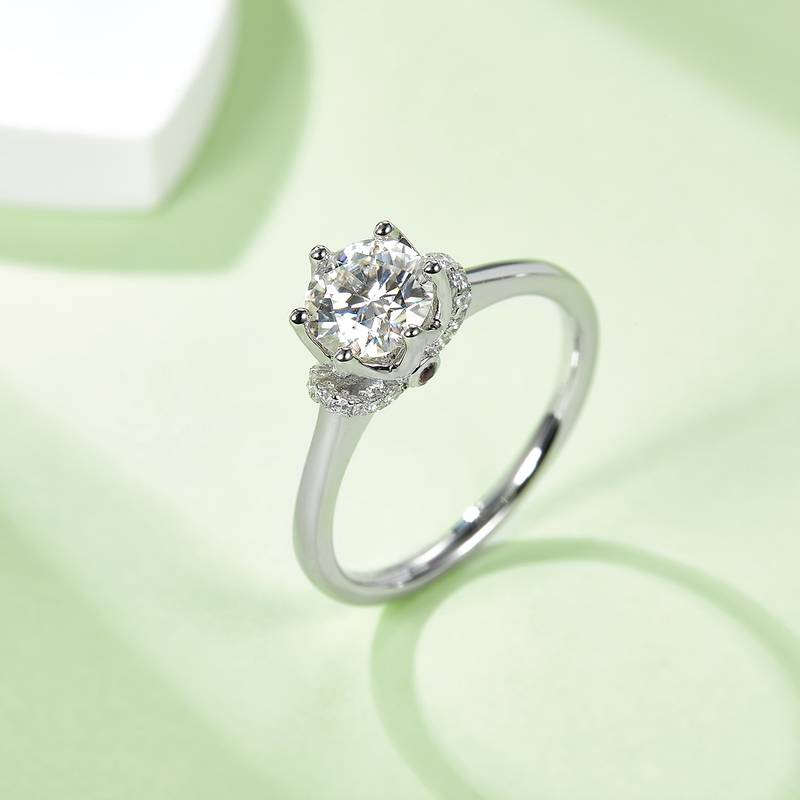 Straight arm V-set crown S925 silver plated platinum moissanite diamond women's ring 1 carat D-grade